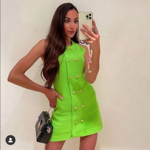 Zara Dresses & Skirts - Zara Lime Green Tweed Dress